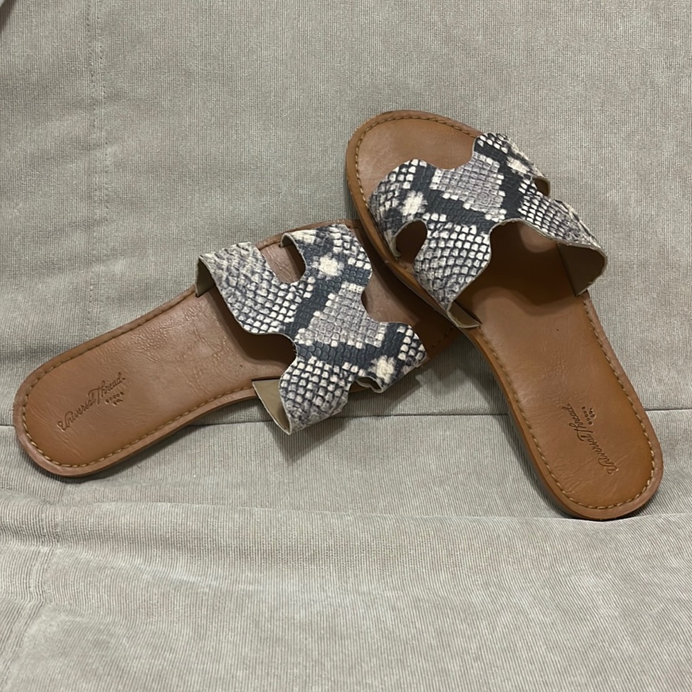 Snake skin cross strap slip on sandles by Universal Thread